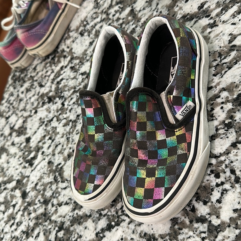 Black and Metallic checkered vans